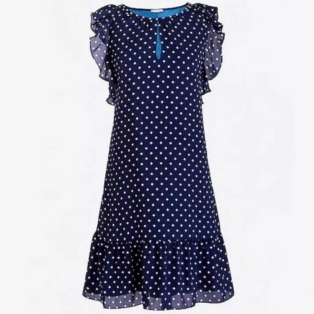 J. Crew Factory Polka Dot Dress Navy Flutter Sleeve Size M